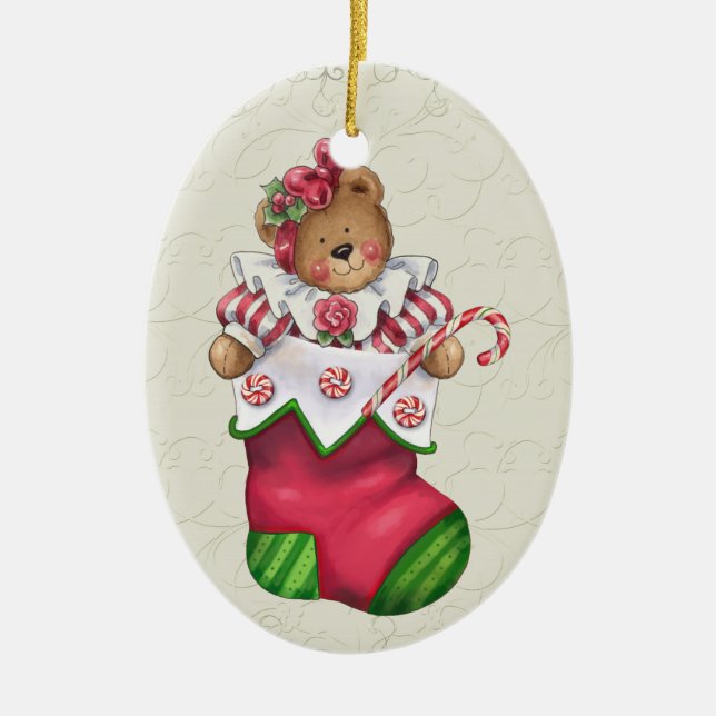 Christmas Teddy Bear Ceramic Tree Decoration (Front)