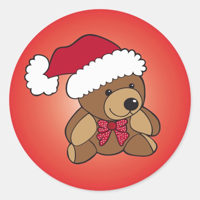 Christmas Teddy Bear Classic Round Sticker (Front)