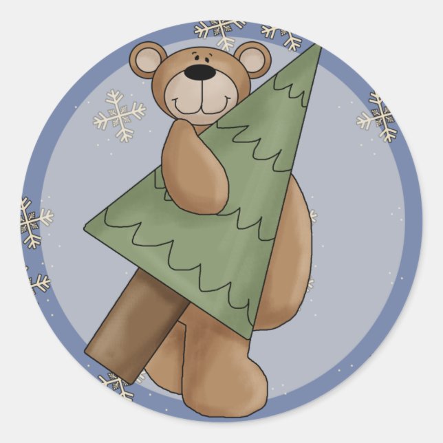 Christmas Teddy Bear Classic Round Sticker (Front)