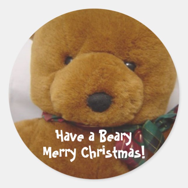 Christmas Teddy Bear Classic Round Sticker (Front)