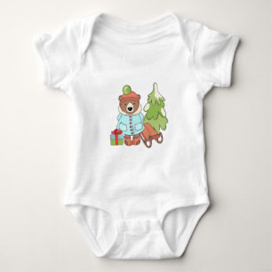 Christmas Teddy Bear Couple with Gift Baby Bodysuit