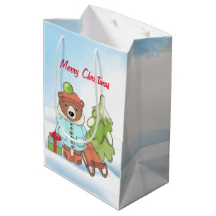 Christmas Teddy Bear Couple with Gift Bag