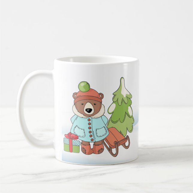 Christmas Teddy Bear Couple with Gift    Coffee Mug (Left)