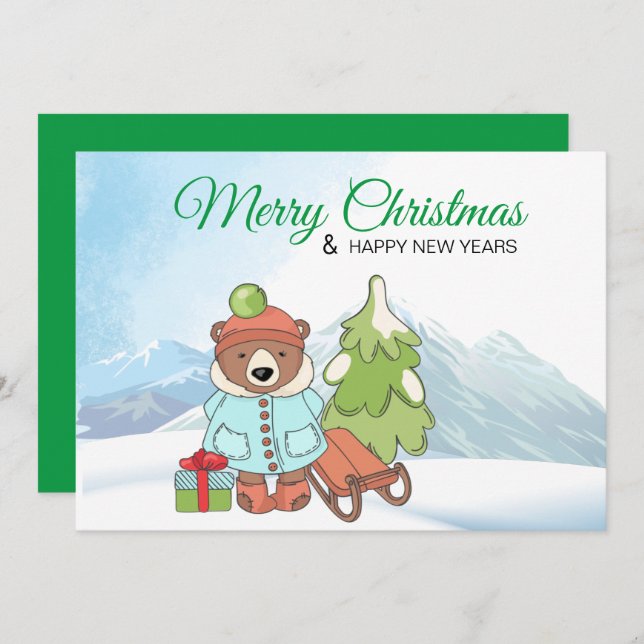 Christmas Teddy Bear Couple with Gift  Invitation (Front/Back)