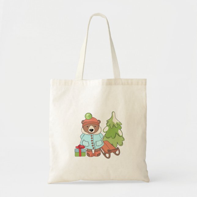 Christmas Teddy Bear Couple with Gift  Tote Bag  (Front)
