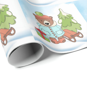 Christmas Teddy Bear Couple with Gift     Wrapping Paper