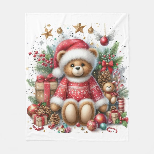 Christmas Teddy Bear Fleece Blanket (Front)