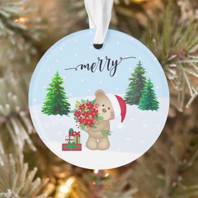 Christmas Teddy Bear Flowers and Gifts Ornament (Tree)