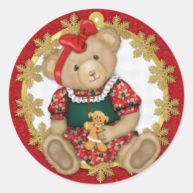 Christmas Teddy Bear - Girl Classic Round Sticker (Front)