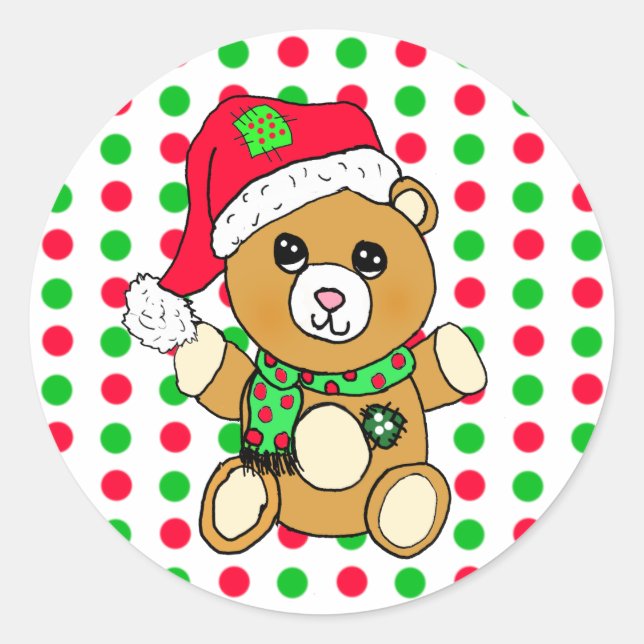 Christmas Teddy Bear Holidays Classic Round Sticker (Front)