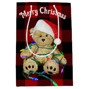 Christmas Teddy Bear In Lights Medium Gift Bag