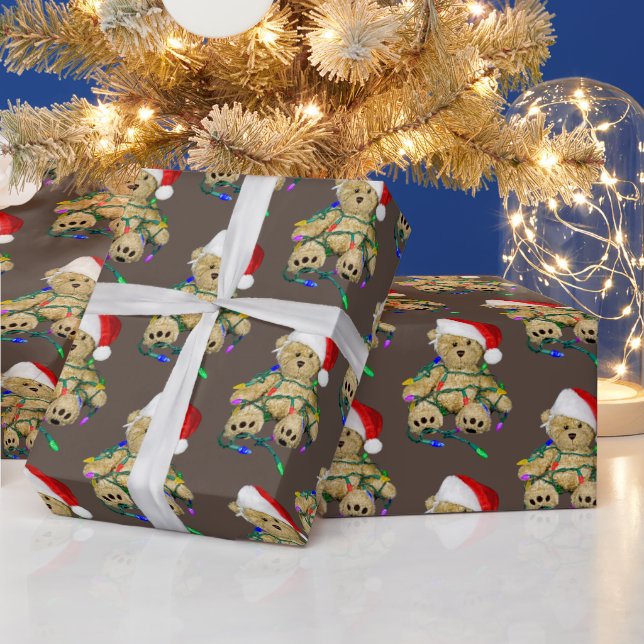 Christmas Teddy Bear In Lights Wrapping Paper (Holidays)