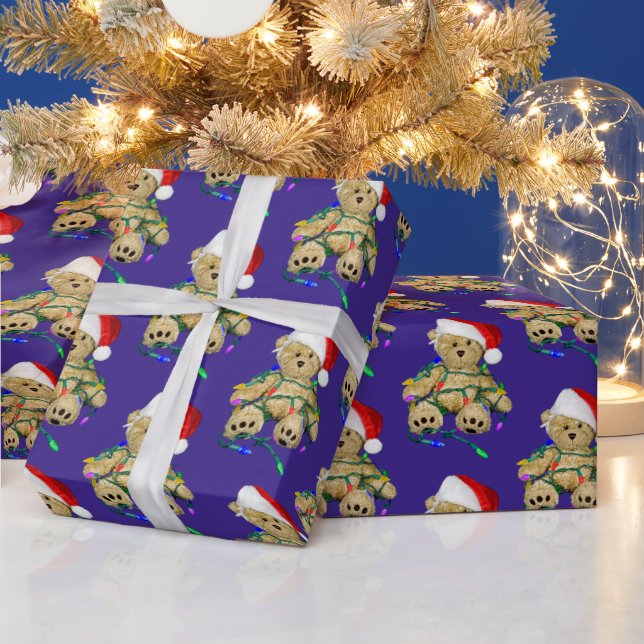 Christmas Teddy Bear In Lights  Wrapping Paper (Holidays)