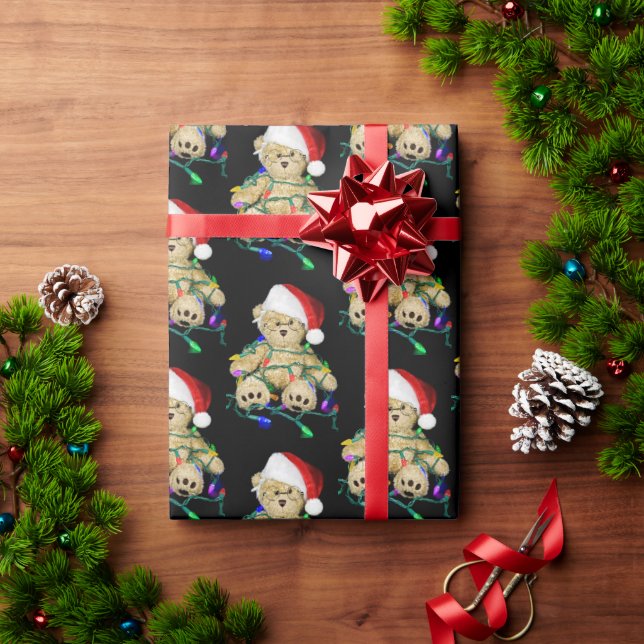 Christmas Teddy Bear In Lights Wrapping Paper (Holiday Gift)
