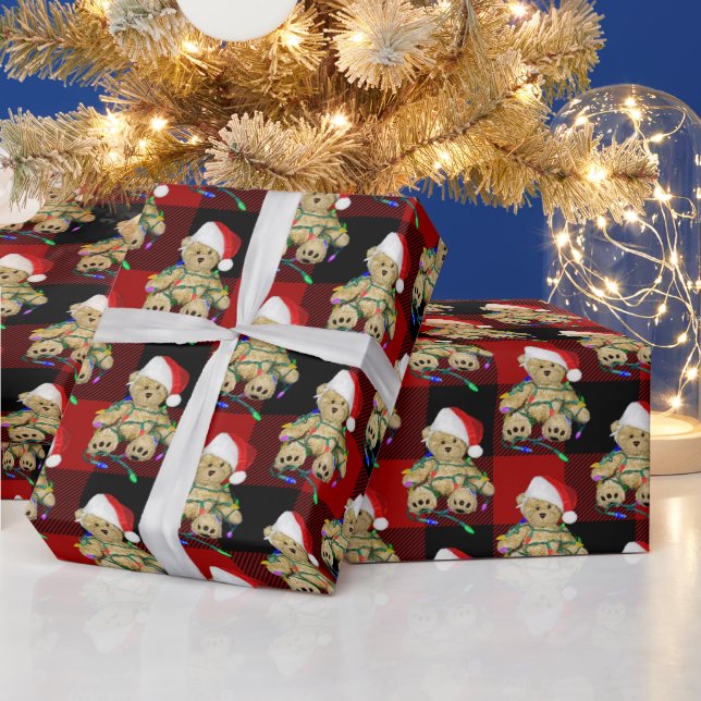 Christmas Teddy Bear In Lights Wrapping Paper (Holidays)