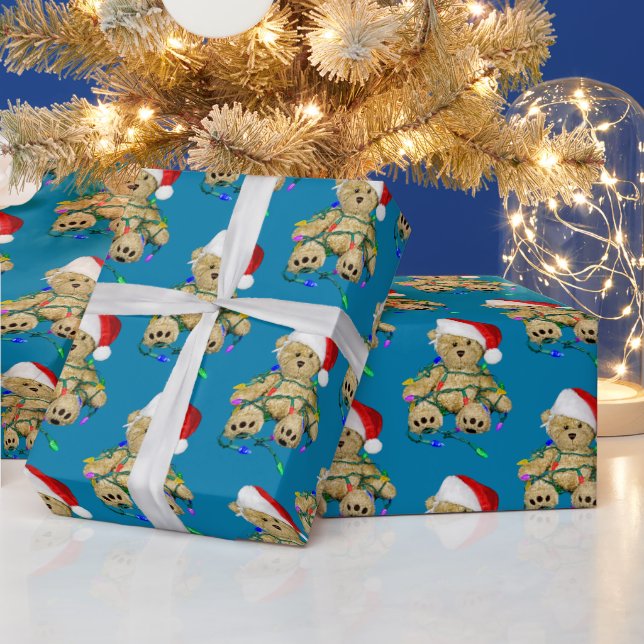 Christmas Teddy Bear In Lights  Wrapping Paper (Holidays)