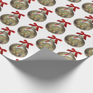 Christmas teddy bear in ornament wrapping paper