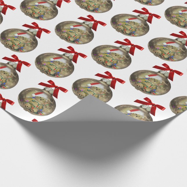 Christmas teddy bear in ornament wrapping paper (Corner)