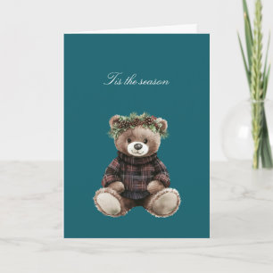Christmas Teddy Bear in Plaid Card