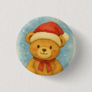 Christmas Teddy Bear in Snowy Wonderland 3 Cm Round Badge