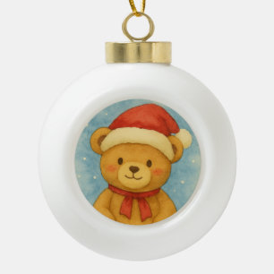 Christmas Teddy Bear in Snowy Wonderland Ceramic Ball Christmas Ornament