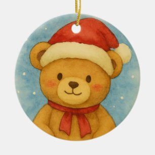 Christmas Teddy Bear in Snowy Wonderland Ceramic Tree Decoration