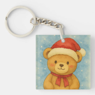 Christmas Teddy Bear in Snowy Wonderland Key Ring