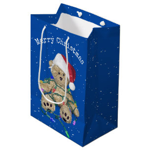 Christmas Teddy Bear In Tangled Lights Medium Gift Bag
