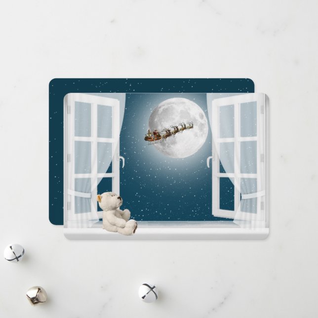 Christmas Teddy Bear in Window    Holiday Card (Front/Back In Situ)