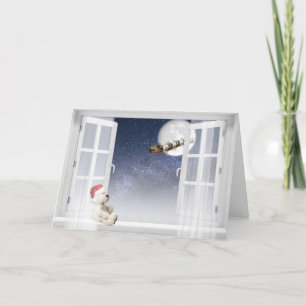 Christmas Teddy Bear In Window Holiday Card