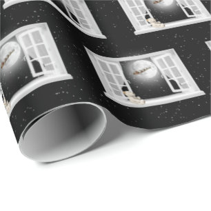 Christmas Teddy Bear in Window  Wrapping Paper