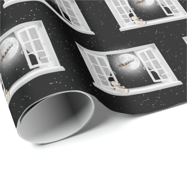 Christmas Teddy Bear in Window  Wrapping Paper (Roll Corner)