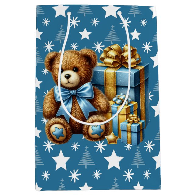 Christmas Teddy Bear Medium Gift Bag (Front)