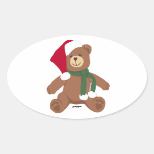 Christmas Teddy Bear Oval Sticker