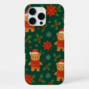 Christmas Teddy Bear Pattern – Cute Green Holiday iPhone 16 Pro Max Case