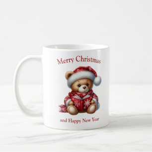 Christmas teddy bear reading a book mistletoe coffee mug