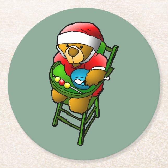 Christmas Teddy Bear Round Paper Coaster (Front)