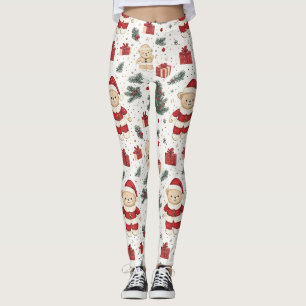 Christmas Teddy Bear Santa Pattern (1) Leggings