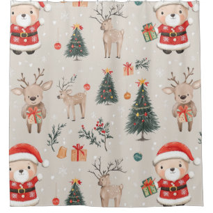 Christmas Teddy Bear Santa Pattern (1) Shower Curtain