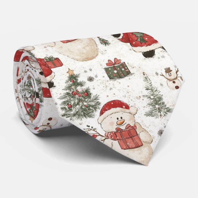 Christmas Teddy Bear Santa Pattern (2) Tie (Rolled)