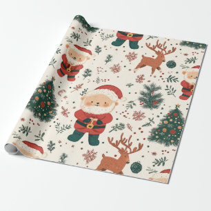 Christmas Teddy Bear Santa Pattern (2) Wrapping Paper