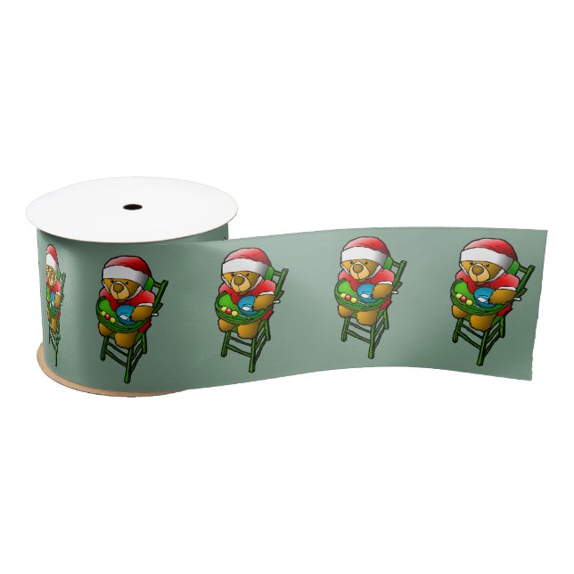 Christmas Teddy Bear Satin Ribbon (Spool)