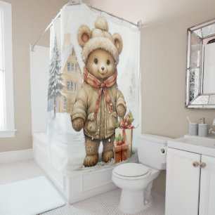 Christmas Teddy Bear Shower Curtain