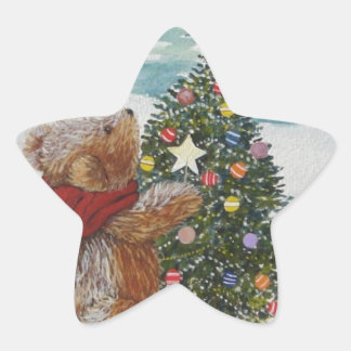 Christmas Teddy Bear Star Sticker