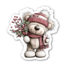 Christmas Teddy Bear Sticker | Cozy Winter Scene