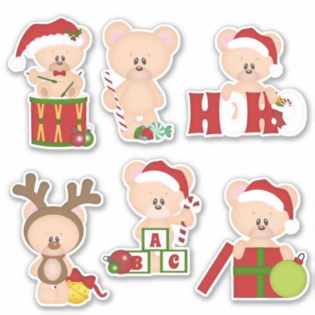 Christmas Teddy Bear Stickers 1 (Front)