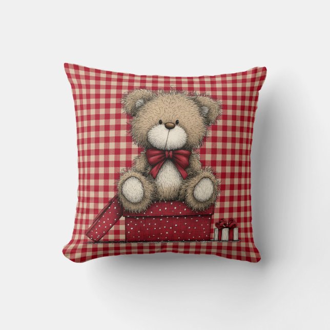 Christmas Teddy Bear Throw Pillow (Front)