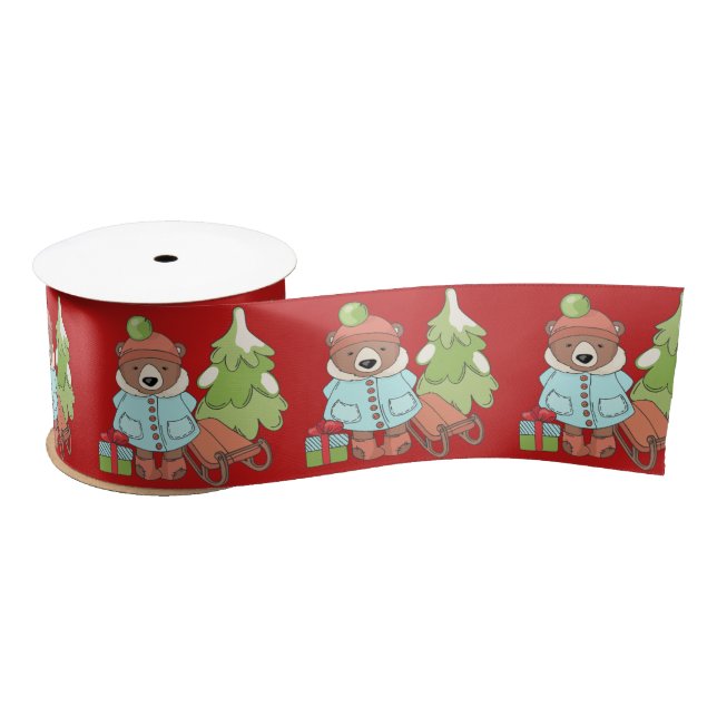 Christmas Teddy Bear, Tree, Sled  Satin Ribbon (Spool)
