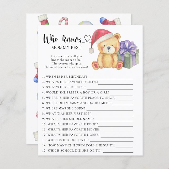 Christmas Teddy Bear - Who knows mummy best (Front/Back)