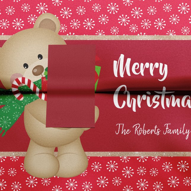 Christmas Teddy Bear with Gift and Snowflakes, Red Tissue Paper (Creator Uploaded)